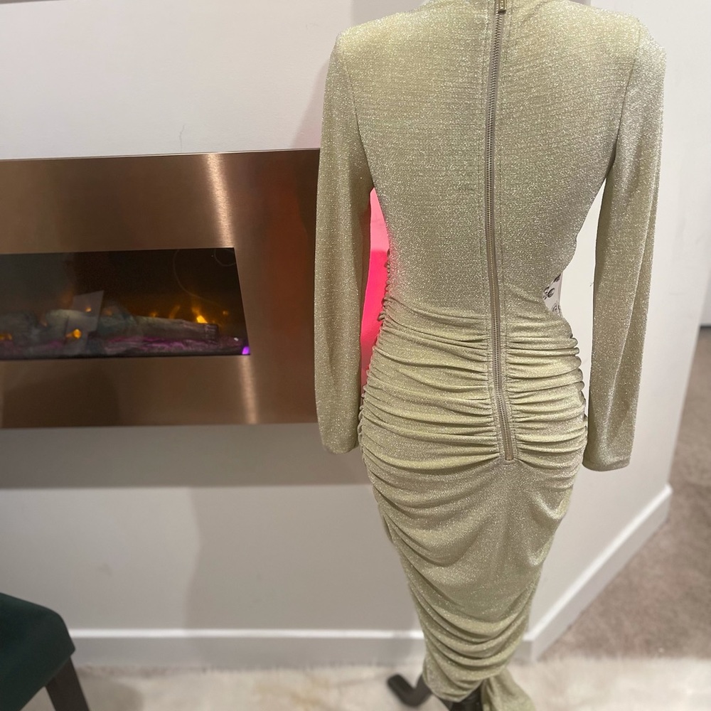 Light Gold Long Sleeve Metallic CutOut Dress - Picture 3 of 6